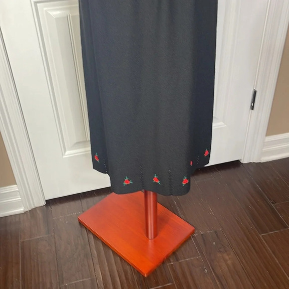 Vintage 80s ADOLFO at Saks Fifth Ave Black Knit Floral Dress Wool Blend Sz Small - Picture 8 of 13